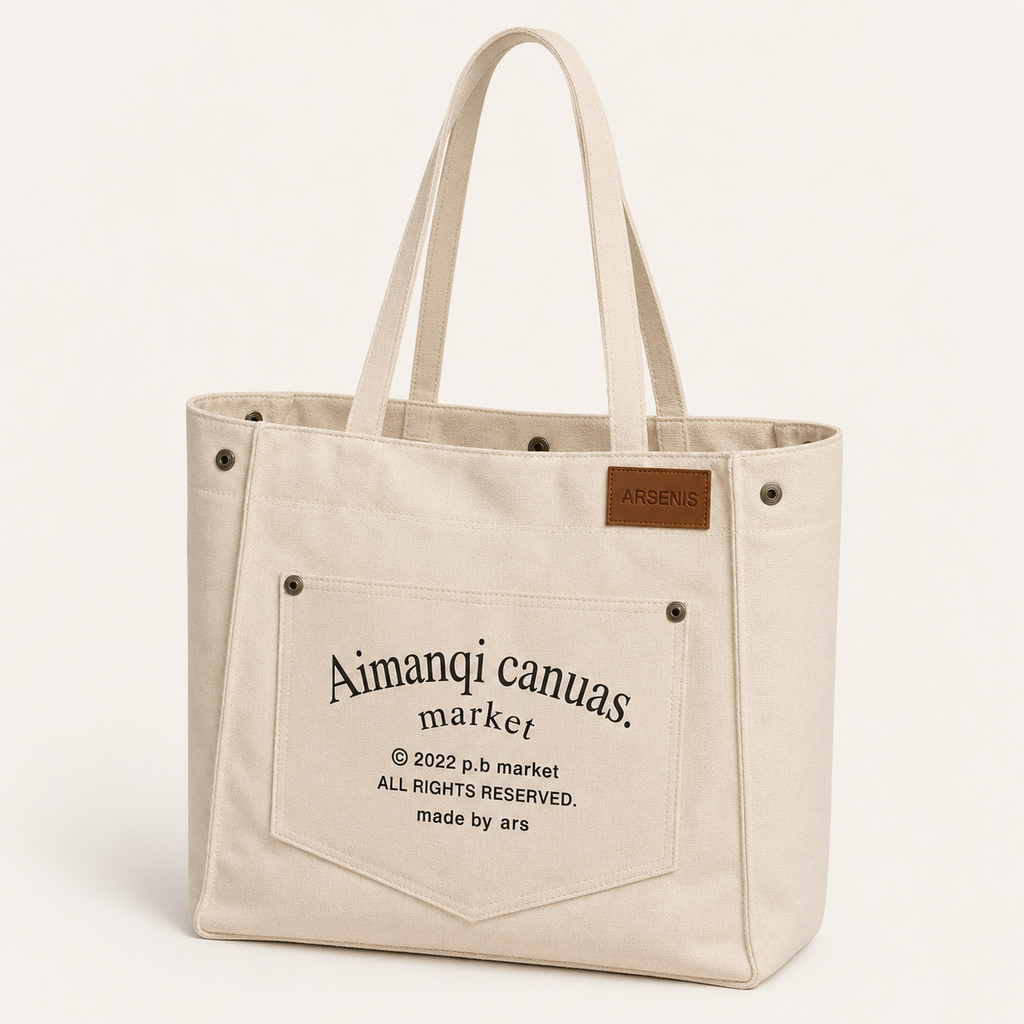 Grand Sac à Épaule en Toile avec Poches