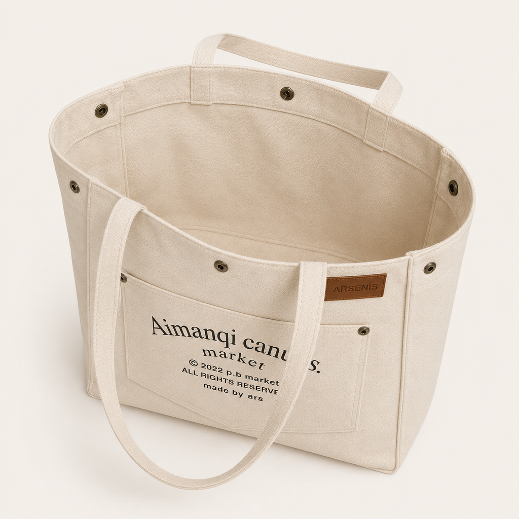 Grand Sac à Épaule en Toile avec Poches