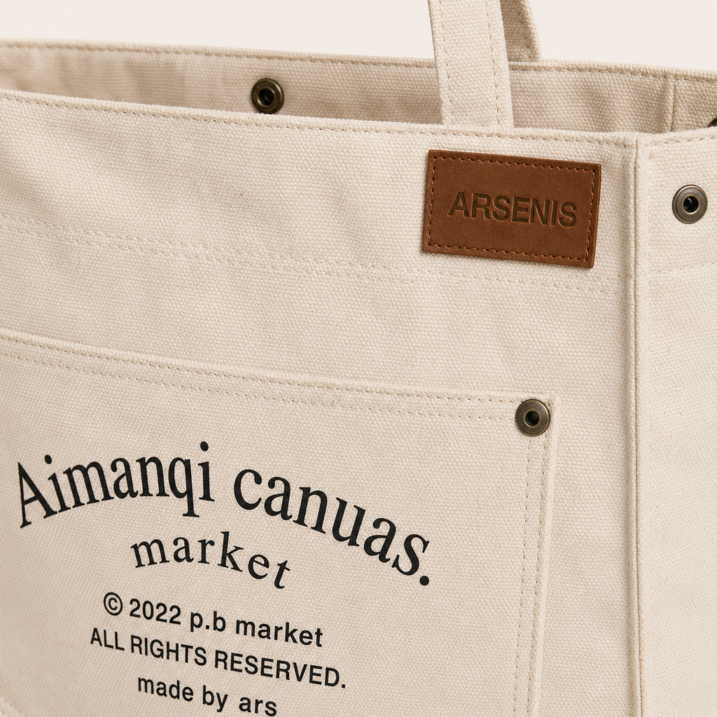 Grand Sac à Épaule en Toile avec Poches