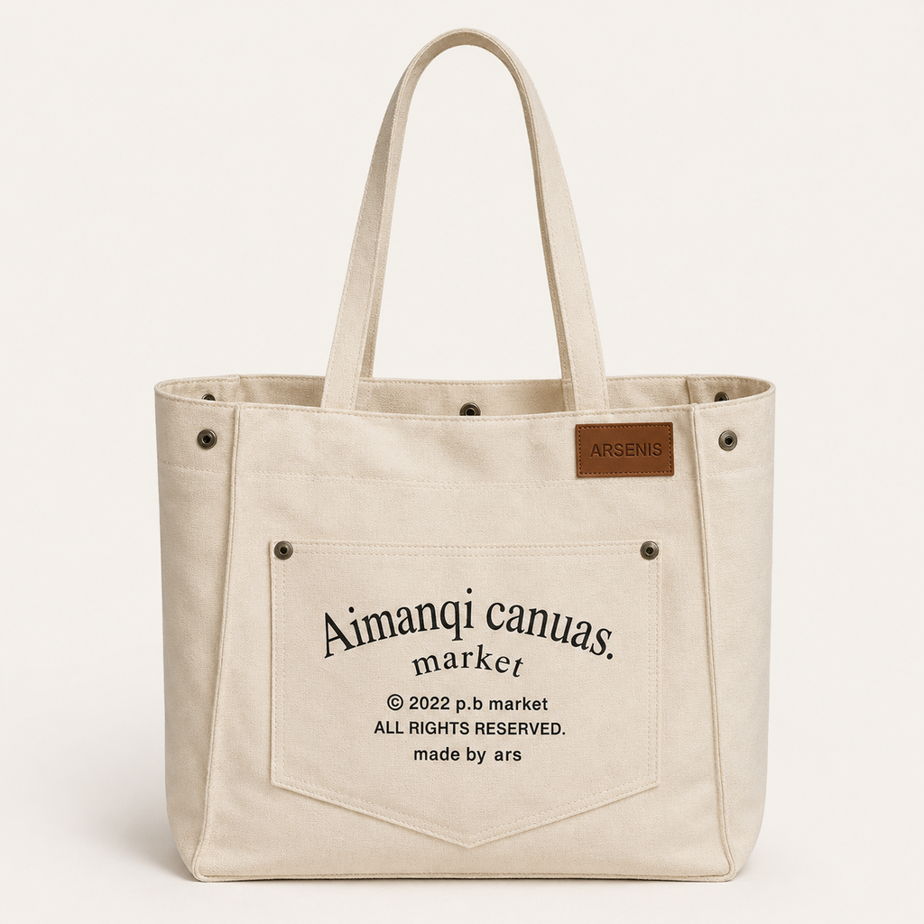 Grand Sac à Épaule en Toile avec Poches