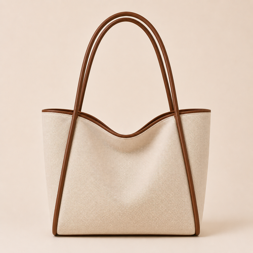 Grand Sac Cabas en Toile à Finitions Contrastées