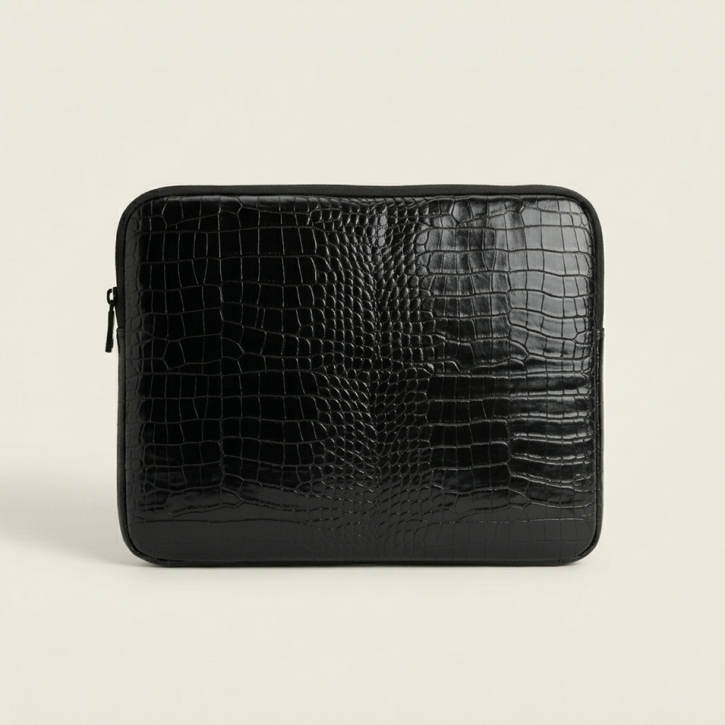 Housse d’ordinateur noire effet croco