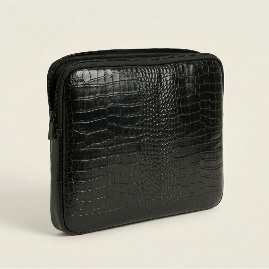 Housse d’ordinateur noire effet croco