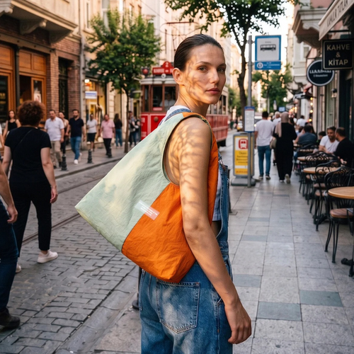 Grand Sac à Épaule Bicolore en Tissu Parachute