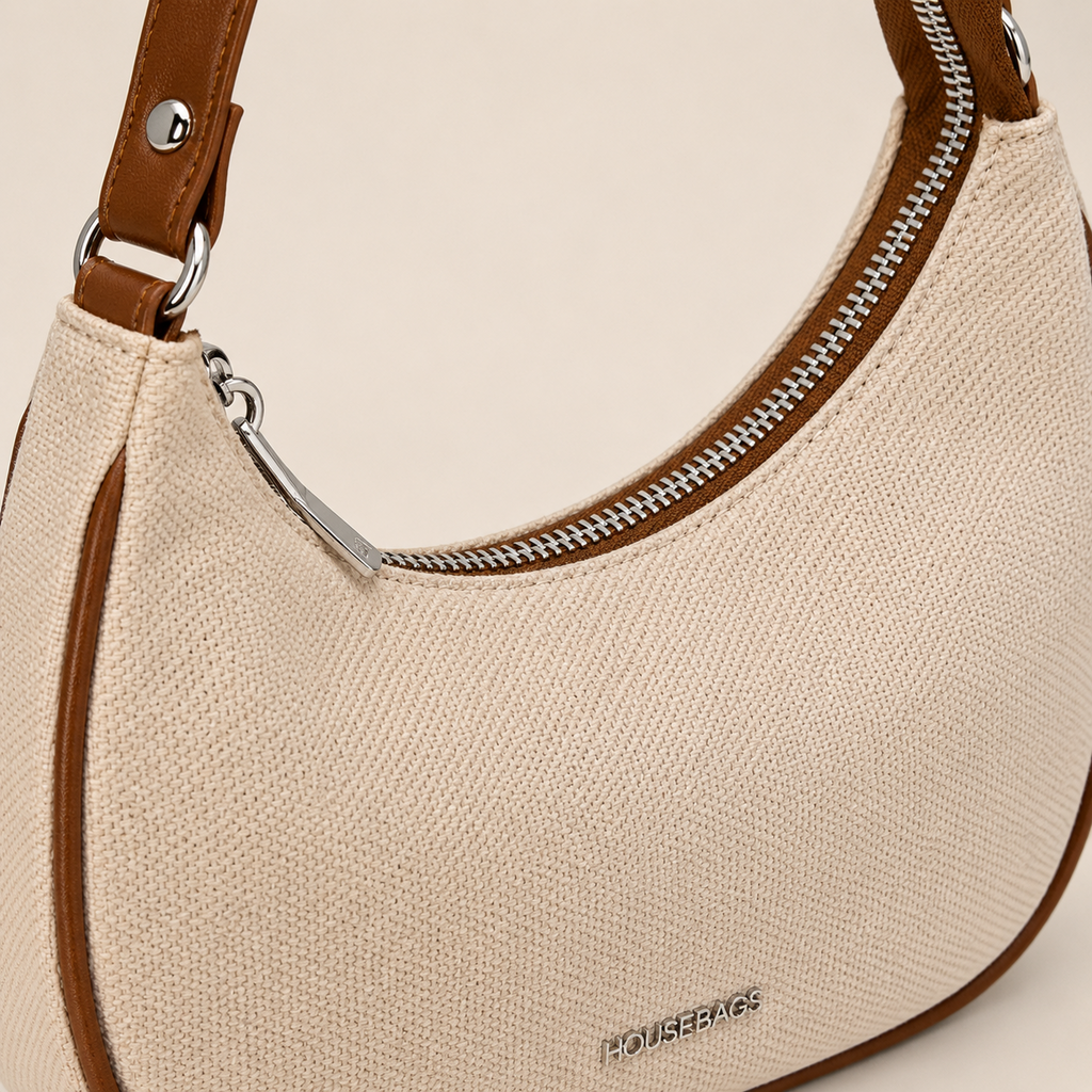Sac Demi-Lune en Toile Crème