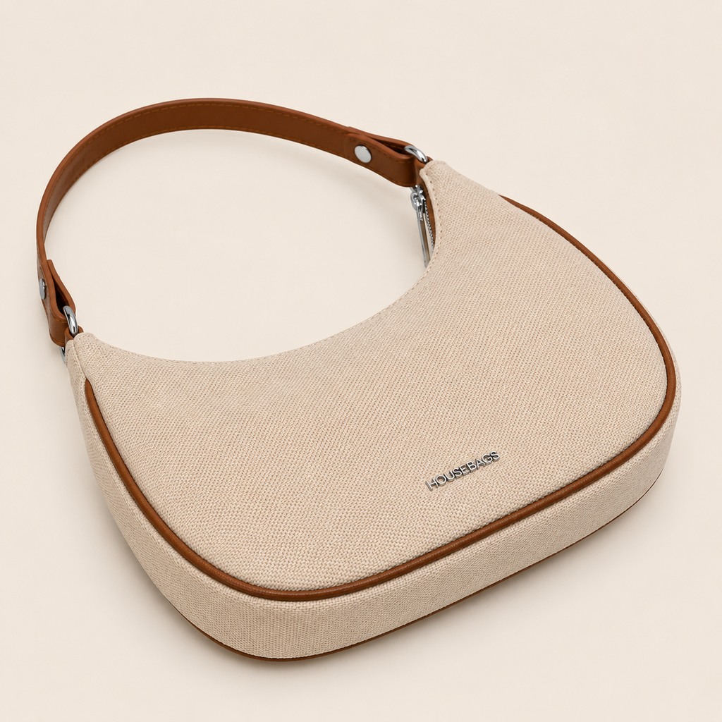Sac Demi-Lune en Toile Crème