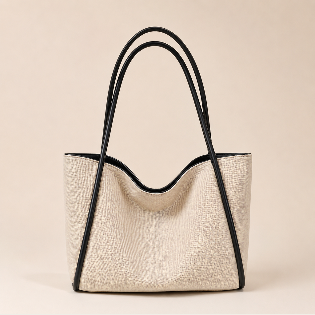 Grand Sac Cabas en Toile à Finitions Contrastées