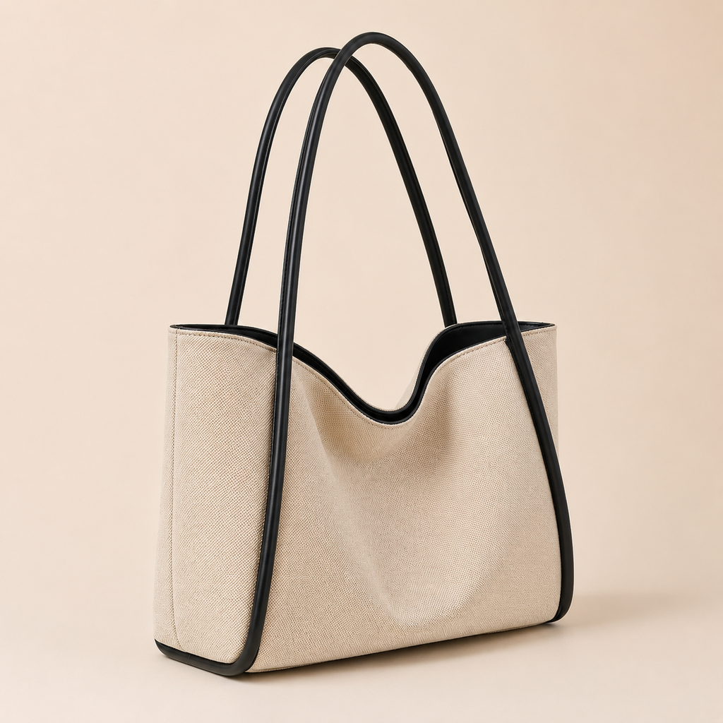 Grand Sac Cabas en Toile à Finitions Contrastées