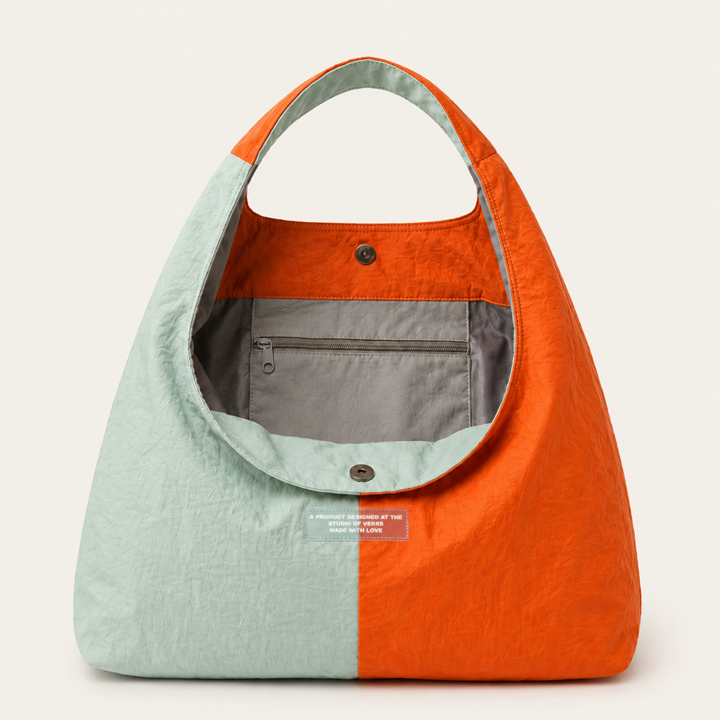 Grand Sac à Épaule Bicolore en Tissu Parachute