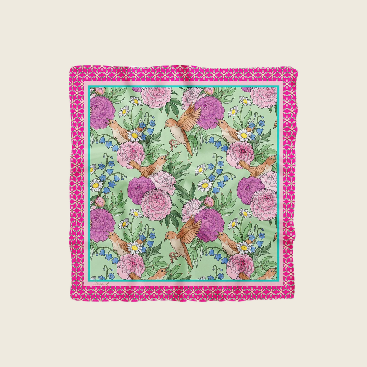Foulard Botanique Rose & Vert