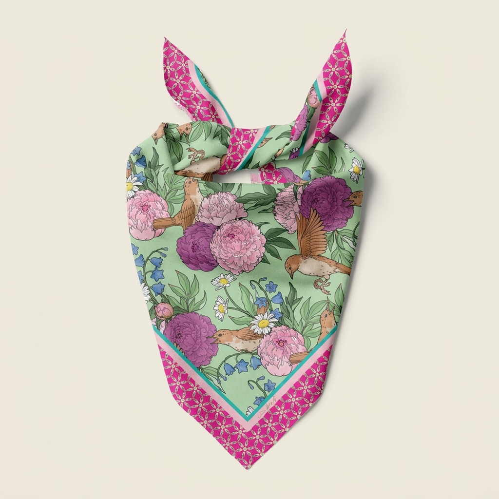Foulard Botanique Rose & Vert