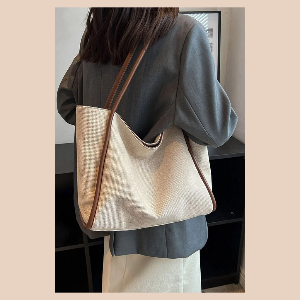 Grand Sac Cabas en Toile à Finitions Contrastées